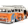 1962 Volkswagen Bus "Santa Monica Surf Club" Orange and White with Graphics with Roof Rack and Surfboard "Punch Buggy" Series 1/24 Diecast Model Car by Jada - Image 4