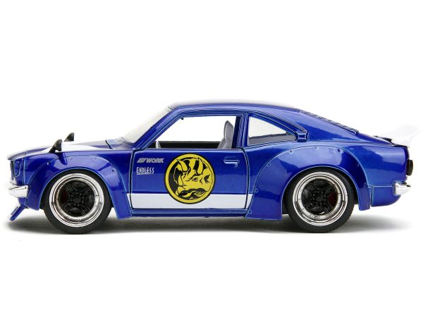 1974 Mazda RX-3 Candy Blue with White Interior and Graphics and Blue Ranger Diecast Figure "Power Rangers" "Hollywood Rides" Series 1/24 Diecast Model Car by Jada - Image 2