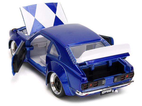 1974 Mazda RX-3 Candy Blue with White Interior and Graphics and Blue Ranger Diecast Figure "Power Rangers" "Hollywood Rides" Series 1/24 Diecast Model Car by Jada - Image 3