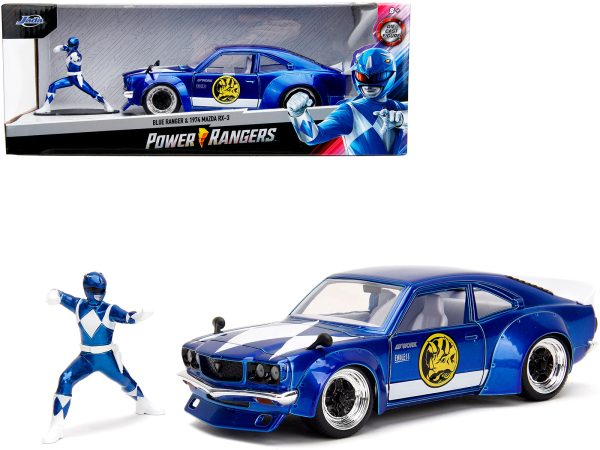 1974 Mazda RX-3 Candy Blue with White Interior and Graphics and Blue Ranger Diecast Figure "Power Rangers" "Hollywood Rides" Series 1/24 Diecast Model Car by Jada - Image 5