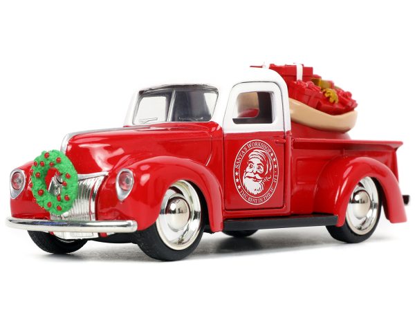 1941 Ford Pickup Truck Red and White "Santa's Workshop" and 1957 Chevrolet Bel Air Red Metallic and White "Express 25" with Mr. and Mrs. Santa Claus Diecast Figures "Holiday Rides" Series 1/32 Diecast Model Cars by Jada - Image 4