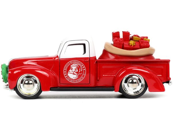 1941 Ford Pickup Truck Red and White "Santa's Workshop" and 1957 Chevrolet Bel Air Red Metallic and White "Express 25" with Mr. and Mrs. Santa Claus Diecast Figures "Holiday Rides" Series 1/32 Diecast Model Cars by Jada - Image 5