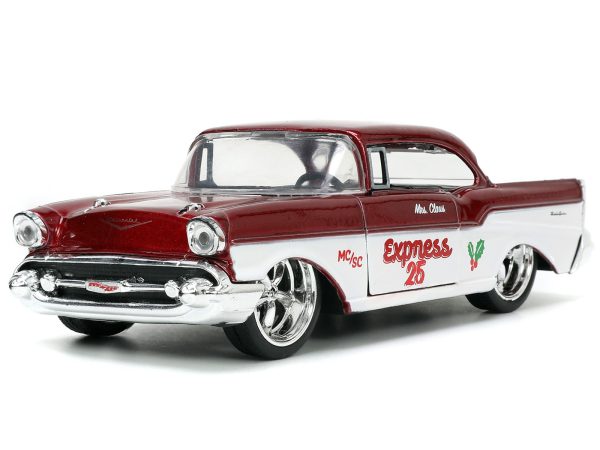 1941 Ford Pickup Truck Red and White "Santa's Workshop" and 1957 Chevrolet Bel Air Red Metallic and White "Express 25" with Mr. and Mrs. Santa Claus Diecast Figures "Holiday Rides" Series 1/32 Diecast Model Cars by Jada - Image 2