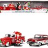 1941 Ford Pickup Truck Red and White "Santa's Workshop" and 1957 Chevrolet Bel Air Red Metallic and White "Express 25" with Mr. and Mrs. Santa Claus Diecast Figures "Holiday Rides" Series 1/32 Diecast Model Cars by Jada - Image 3
