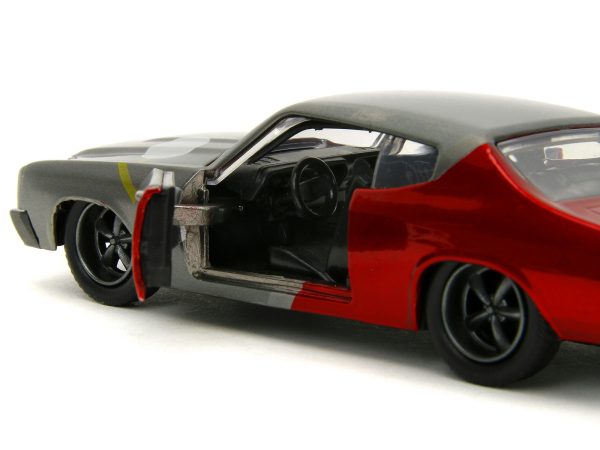 1970 Chevrolet Chevelle SS Gray Metallic and Red Metallic with Black Hood and Thor Diecast Figure "The Avengers" "Hollywood Rides" Series 1/32 Diecast Model Car by Jada - Image 2