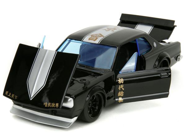 1971 Nissan Skyline GT-R RHD (Right Hand Drive) Black with Silver Stripe and Mikey Diecast Figure "Tokyo Revengers" (2021) TV Series "Anime Hollywood Rides" Series 1/24 Diecast Model Car by Jada - Image 2