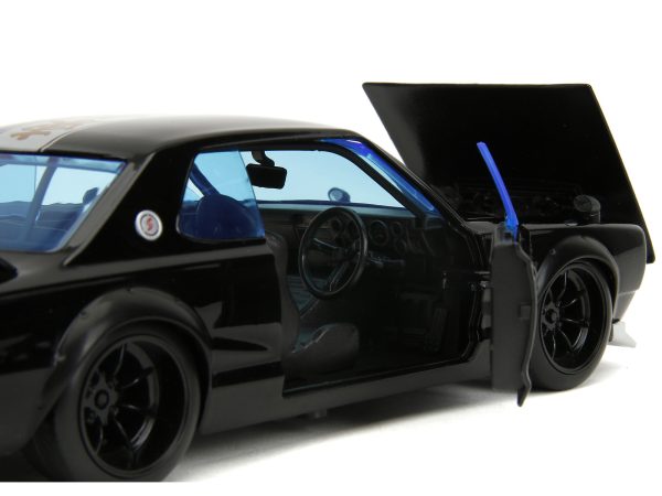 1971 Nissan Skyline GT-R RHD (Right Hand Drive) Black with Silver Stripe and Mikey Diecast Figure "Tokyo Revengers" (2021) TV Series "Anime Hollywood Rides" Series 1/24 Diecast Model Car by Jada - Image 5