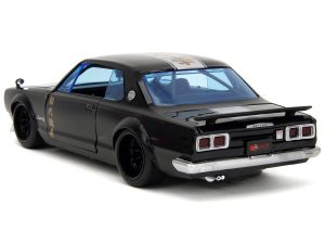 1971 Nissan Skyline GT-R RHD (Right Hand Drive) Black with Silver Stripe and Mikey Diecast Figure "Tokyo Revengers" (2021) TV Series "Anime Hollywood Rides" Series 1/24 Diecast Model Car by Jada