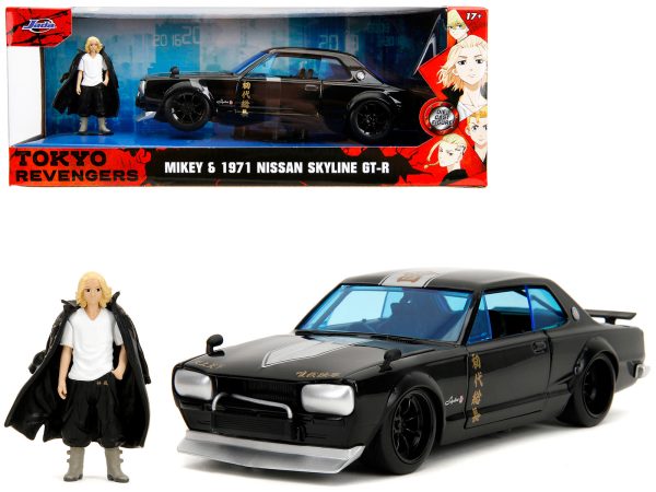 1971 Nissan Skyline GT-R RHD (Right Hand Drive) Black with Silver Stripe and Mikey Diecast Figure "Tokyo Revengers" (2021) TV Series "Anime Hollywood Rides" Series 1/24 Diecast Model Car by Jada - Image 4