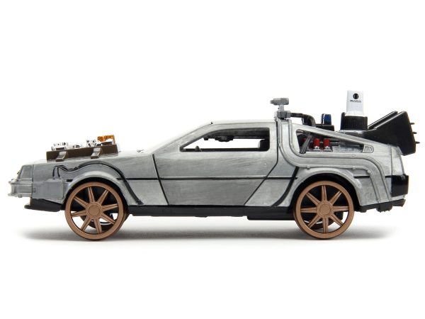 DeLorean DMC (Time Machine) Brushed Metal Train Wheel Version "Back to the Future Part III" (1990) Movie "Hollywood Rides" Series 1/32 Diecast Model Car by Jada - Image 5
