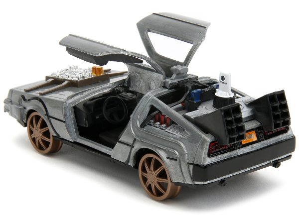 DeLorean DMC (Time Machine) Brushed Metal Train Wheel Version "Back to the Future Part III" (1990) Movie "Hollywood Rides" Series 1/32 Diecast Model Car by Jada - Image 4