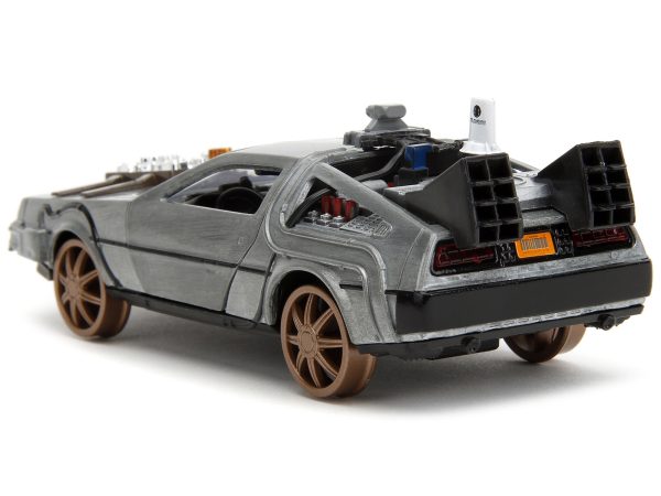 DeLorean DMC (Time Machine) Brushed Metal Train Wheel Version "Back to the Future Part III" (1990) Movie "Hollywood Rides" Series 1/32 Diecast Model Car by Jada - Image 3