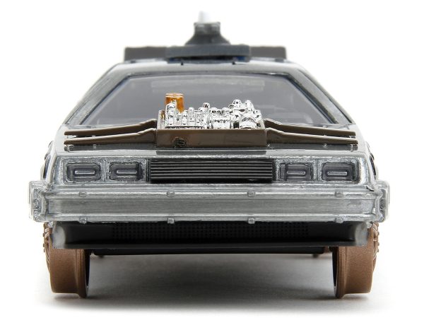 DeLorean DMC (Time Machine) Brushed Metal Train Wheel Version "Back to the Future Part III" (1990) Movie "Hollywood Rides" Series 1/32 Diecast Model Car by Jada - Image 2