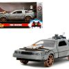DeLorean DMC (Time Machine) Brushed Metal Train Wheel Version "Back to the Future Part III" (1990) Movie "Hollywood Rides" Series 1/32 Diecast Model Car by Jada