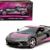 2020 Chevrolet Corvette Stingray Gray Metallic with Pink Carbon Hood and Top "Pink Slips" Series 1/24 Diecast Model Car by Jada - Image 3