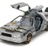 DeLorean Brushed Metal Time Machine (Train Wheel Version) with Lights "Back to the Future Part III" (1990) Movie "Hollywood Rides" Series 1/24 Diecast Model Car by Jada - Image 4