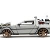 DeLorean Brushed Metal Time Machine (Train Wheel Version) with Lights "Back to the Future Part III" (1990) Movie "Hollywood Rides" Series 1/24 Diecast Model Car by Jada - Image 5