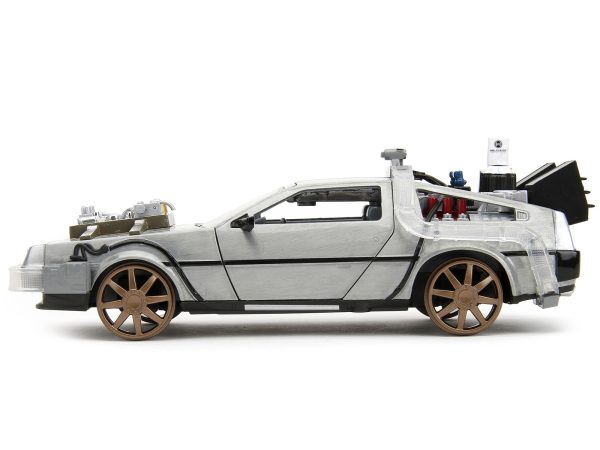 DeLorean Brushed Metal Time Machine (Train Wheel Version) with Lights "Back to the Future Part III" (1990) Movie "Hollywood Rides" Series 1/24 Diecast Model Car by Jada - Image 5