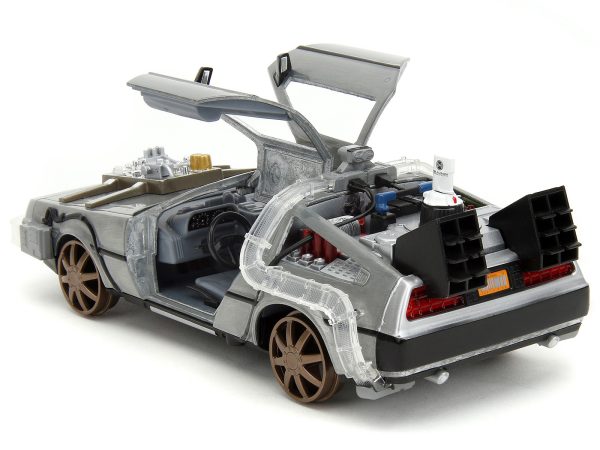 DeLorean Brushed Metal Time Machine (Train Wheel Version) with Lights "Back to the Future Part III" (1990) Movie "Hollywood Rides" Series 1/24 Diecast Model Car by Jada - Image 2