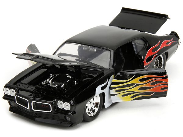 1971 Pontiac GTO Black with Flame Graphics "Bigtime Muscle" Series 1/24 Diecast Model Car by Jada - Image 4