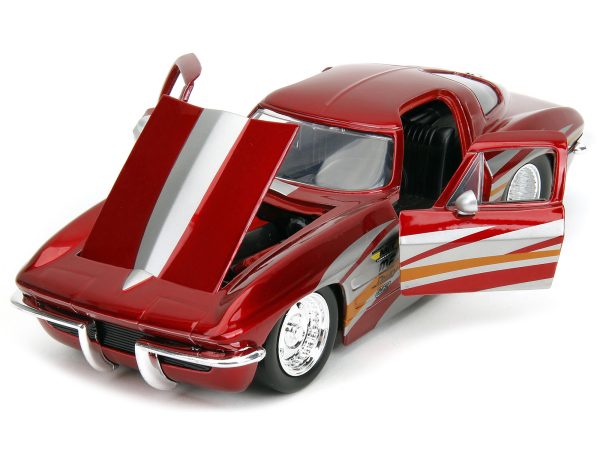1963 Chevrolet Corvette Stingray Red Metallic with Silver Graphics "Bigtime Muscle" Series 1/24 Diecast Model Car by Jada - Image 2