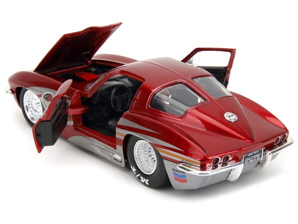 1963 Chevrolet Corvette Stingray Red Metallic with Silver Graphics "Bigtime Muscle" Series 1/24 Diecast Model Car by Jada - Image 5