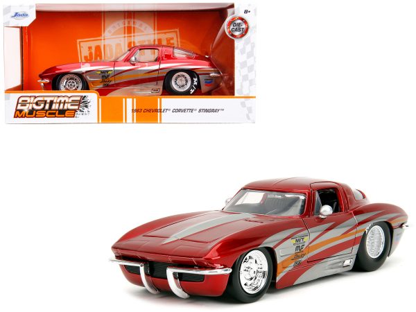 1963 Chevrolet Corvette Stingray Red Metallic with Silver Graphics "Bigtime Muscle" Series 1/24 Diecast Model Car by Jada - Image 4
