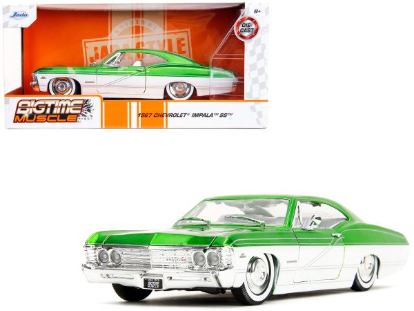 1967 Chevrolet Impala SS Green Metallic and White with White Interior "Bigtime Muscle" Series 1/24 Diecast Model Car by Jada - Image 5