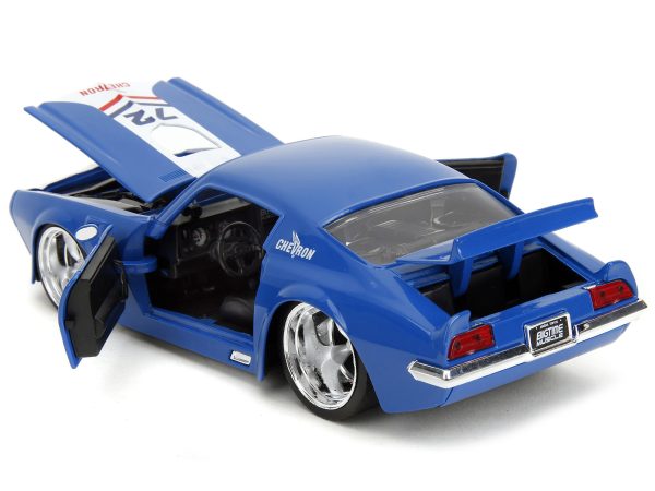 1972 Pontiac Firebird #72 Blue with White Stripe "Chevron" "Bigtime Muscle" Series 1/24 Diecast Model Car by Jada - Image 3