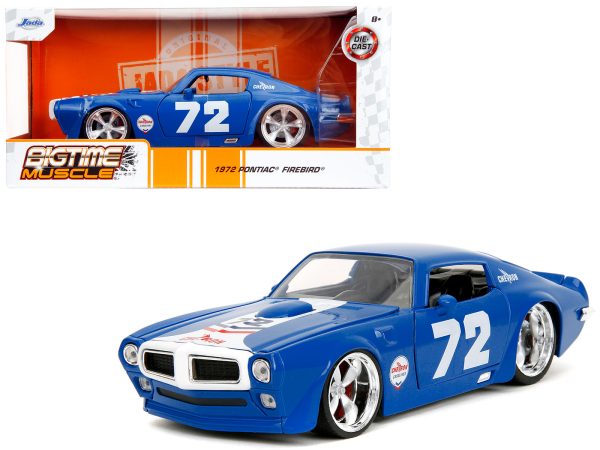 1972 Pontiac Firebird #72 Blue with White Stripe "Chevron" "Bigtime Muscle" Series 1/24 Diecast Model Car by Jada - Image 5