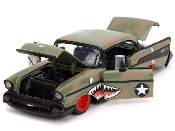 1957 Chevrolet Bel Air #3 Camouflage with Shark Mouth Graphics "Bigtime Muscle" Series 1/24 Diecast Model Car by Jada - Image 4