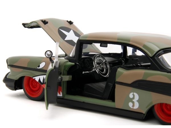 1957 Chevrolet Bel Air #3 Camouflage with Shark Mouth Graphics "Bigtime Muscle" Series 1/24 Diecast Model Car by Jada - Image 5