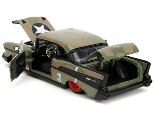 1957 Chevrolet Bel Air #3 Camouflage with Shark Mouth Graphics "Bigtime Muscle" Series 1/24 Diecast Model Car by Jada - Image 2