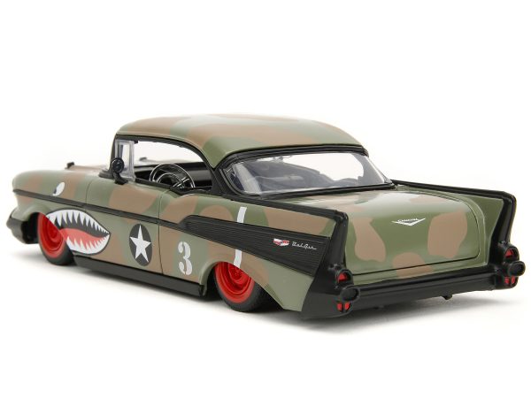1957 Chevrolet Bel Air #3 Camouflage with Shark Mouth Graphics "Bigtime Muscle" Series 1/24 Diecast Model Car by Jada - Image 3