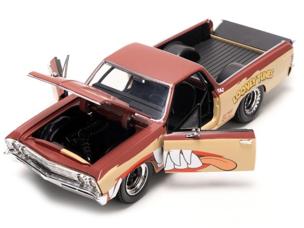1967 Chevrolet El Camino Brown and Beige with Graphics and Tasmanian Devil (Taz) Diecast Figure "Looney Tunes" "Hollywood Rides" Series 1/24 Diecast Model Car by Jada - Image 4