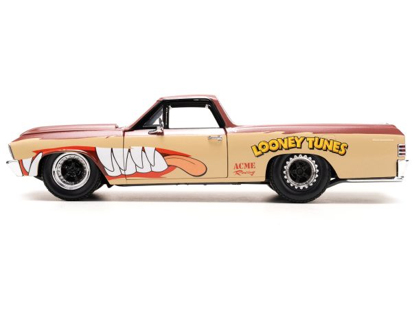 1967 Chevrolet El Camino Brown and Beige with Graphics and Tasmanian Devil (Taz) Diecast Figure "Looney Tunes" "Hollywood Rides" Series 1/24 Diecast Model Car by Jada - Image 5
