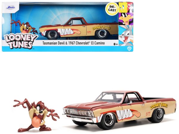 1967 Chevrolet El Camino Brown and Beige with Graphics and Tasmanian Devil (Taz) Diecast Figure "Looney Tunes" "Hollywood Rides" Series 1/24 Diecast Model Car by Jada - Image 2