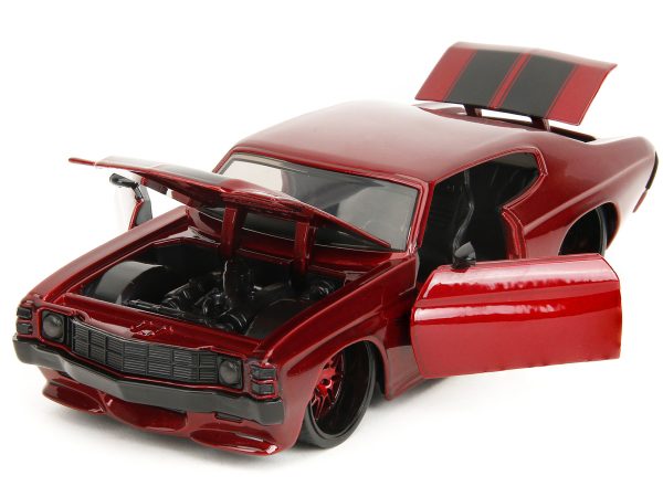 1971 Chevrolet Chevelle SS Red Metallic with Black Stripes "Pink Slips" Series 1/24 Diecast Model Car by Jada - Image 2