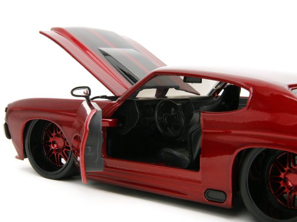 1971 Chevrolet Chevelle SS Red Metallic with Black Stripes "Pink Slips" Series 1/24 Diecast Model Car by Jada - Image 4