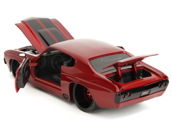 1971 Chevrolet Chevelle SS Red Metallic with Black Stripes "Pink Slips" Series 1/24 Diecast Model Car by Jada - Image 5