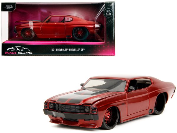 1971 Chevrolet Chevelle SS Red Metallic with Black Stripes "Pink Slips" Series 1/24 Diecast Model Car by Jada - Image 3
