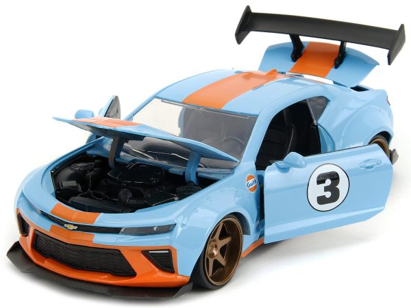 2016 Chevrolet Camaro Widebody #3 Light Blue with Orange Stripes "Gulf Oil" "Wide Body" Series 1/24 Diecast Model Car by Jada - Image 4