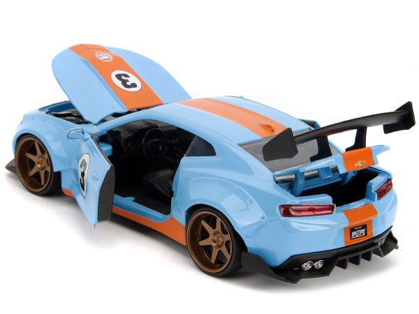 2016 Chevrolet Camaro Widebody #3 Light Blue with Orange Stripes "Gulf Oil" "Wide Body" Series 1/24 Diecast Model Car by Jada - Image 3