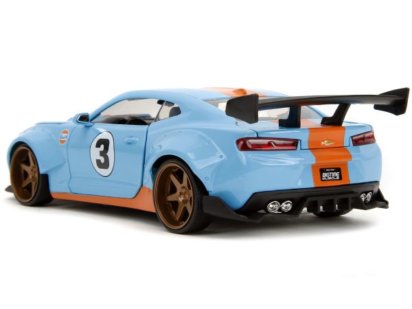 2016 Chevrolet Camaro Widebody #3 Light Blue with Orange Stripes "Gulf Oil" "Wide Body" Series 1/24 Diecast Model Car by Jada - Image 5