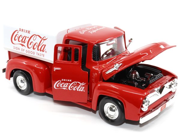 1955 Ford F-100 Pickup Truck Red with White Canopy "Drink Coca-Cola" 1/24 Diecast Model Car by Motor City Classics - Image 4