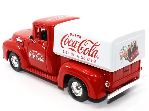 1955 Ford F-100 Pickup Truck Red with White Canopy "Drink Coca-Cola" 1/24 Diecast Model Car by Motor City Classics - Image 2