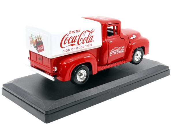 1955 Ford F-100 Pickup Truck Red with White Canopy "Drink Coca-Cola" 1/24 Diecast Model Car by Motor City Classics - Image 3