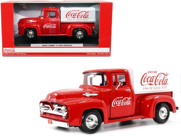 1955 Ford F-100 Pickup Truck Red with White Canopy "Drink Coca-Cola" 1/24 Diecast Model Car by Motor City Classics - Image 5