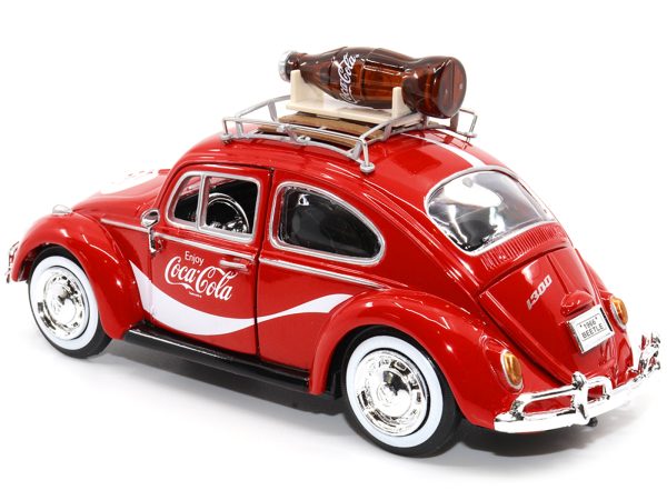 1966 Volkswagen Beetle Red "Enjoy Coca-Cola" with Roof Rack and Accessories 1/24 Diecast Model Car by Motor City Classics - Image 3