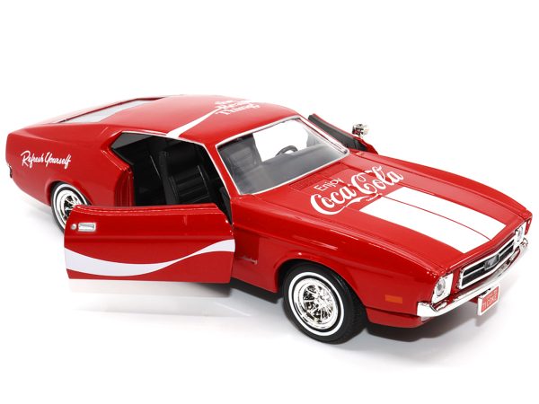 1971 Ford Mustang Sportsroof Red with White Stripes "Refresh Yourself - Coca-Cola" 1/24 Diecast Model Car by Motor City Classics - Image 4